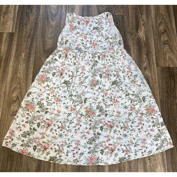 FRYE WOMENS BUTTON FRONT MIDI DRESS SIZE XL IVORY FLORAL BOHO SLEEVELESS POCKETS - Picture 5 of 10